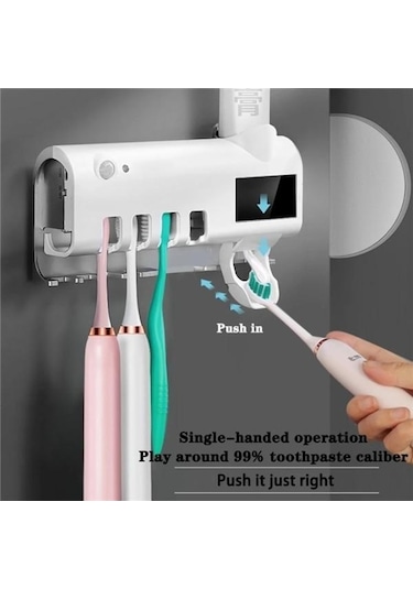 Novahub Beyaz Otomatik Uv Işık Akıllı Diş Macunu Dispenseri Diş Macunu Sıkacağı Diş Fırçası Sterilizatör Tutucu Beyaz Beyaz