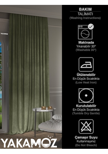 Yakamoz Kadife Görünüm Çağla Yeşili Ada Fon Perde Ekstraforlu Velvet Touch Serisi Çağla Yeşili