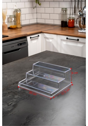 Mienda Home Şeffaf Pleksi Akrilik Merdiven Stand Baharatlık Standı Kozmetik Standı Organizeri Şeffaf