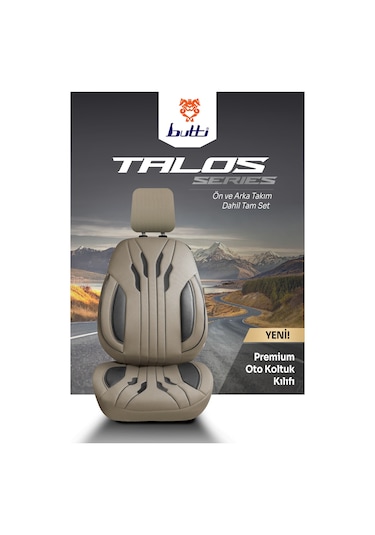 Bej - Siyah Butti Talos Serisi Premium Oto Koltuk Kılıfı Ortopedik Destekli, Ön Arka Tam Set, Aırbag Uyumlu