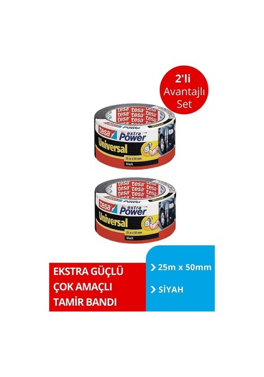 Tesa Extra Power Universal Duct Bant, Gaffer Bant, 25mx50mm, Siyah X2 Adet