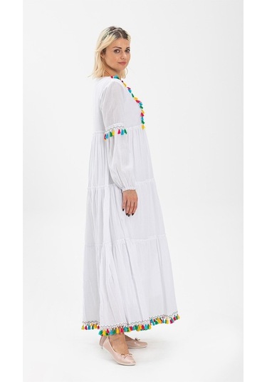Uzun Kol Şile Bezi Iffet Uzun Elbise Beyaz