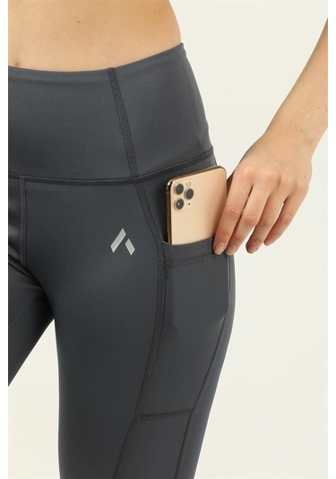 Kadın Antrasit Yüksek Bel Toparlayıcı Çift Cepli Diz Altı Kapri Tayt Capri Slim Fit 1054 Antrasit