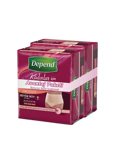 Depend Emici Külot Kadın Büyük Large 2 x 9'lu