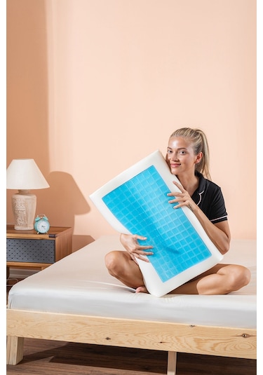 Visco Yüksek Ortopedik Boyun Destekli Serinleten Jelli Yastık 60x40x14/12cm Beyaz