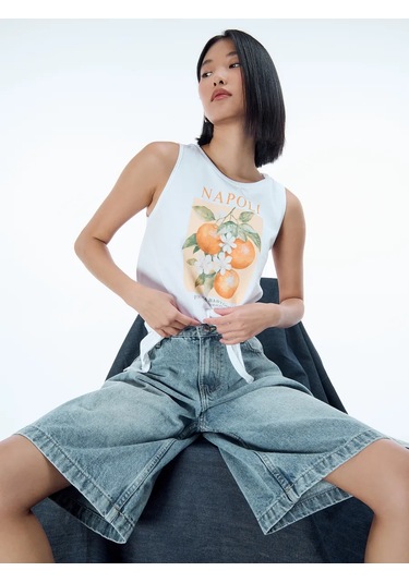 Tvoe Pamuklu Bağcıklı Bel Ve Baskılı Atlet 233095476 Beyaz