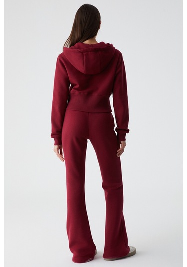 IRESSINE Kadın Kapüşonlu Fermuarlı Uzun Kollu Regular Bordo Sweatshirt