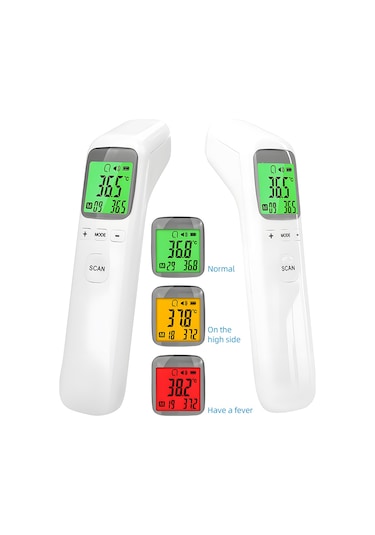 Springsun Beyaz Doku Dokunmadan Isı Ölçer - Lcd Ekranlı, Üç Renkli Arka Işık, Sıcaklık Alarmı, C/ F Dönüştürücü, 32 Veri Kaydı, 3-5cm Ölçüm Mesafesi