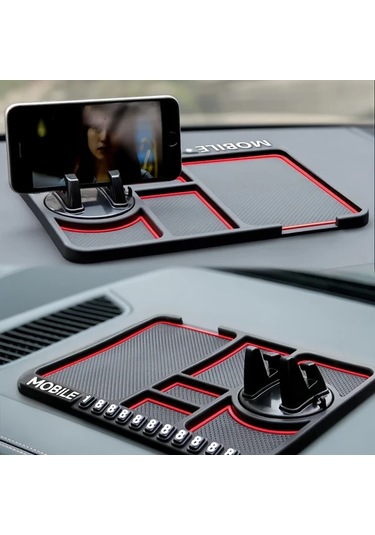 Dream011 Siyah Çok Amaçlı Araç Kaymaz Paspas & Telefon Tutucu - Evrensel Dayanıklı