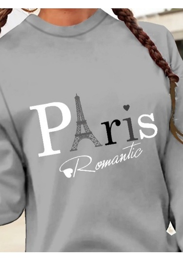 Stilaura Kadın Uzun Kollu Bisiklet Yaka Yazılı Kısa Viskon Iki Iplik Elbise Gri