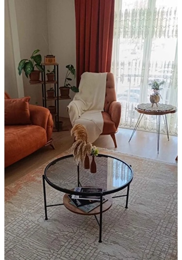 Nordic Orta Sehpa Temperli Cam 75 Cm Demonte Çizilmez Kırılmaz Metal Çerçeve Raflı Minimalist Sehpa - Atlantik Çam Atlantik Çam