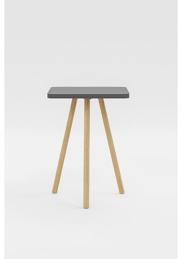 İntergo Kare Tasarımlı Ahşap Ayaklı Tekli Zigon Sehpa Antrasit Gri