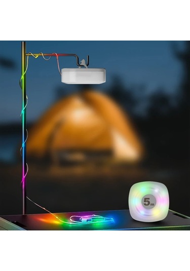 Sones 5m Rgb Kamp Işık Dizisi Led Ortam Gece Işığı Akıllı App Kontrolü Taşınabilir Açık Çadır Dekoratif Lambası Beyaz Çok Renkli