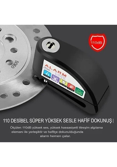 Cojans Alarmlı Disk Kilidi Motorsiklet Scooter Bisiklet Sesli Alarm 110 Desibel Yüksek Ses