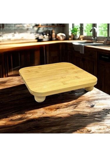 Bambu Top Ayaklı Kare Sunum Ve Kesim Panosu Bambu