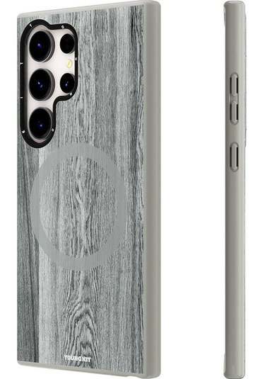 Galaxy S24 Ultra Uyumlu Kılıf Magsafe Şarj Özellikli Youngkit Wood Forest Serisi Kapak Gri