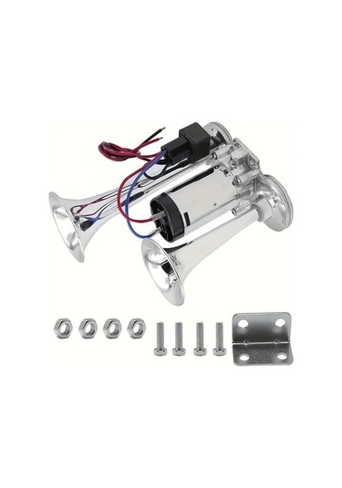 Pazly 12v Çift Borulu Kornası - Gümüş Renk - Tüm Araçlar İçin