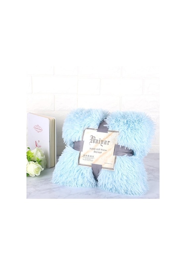 Açık Mavi Battaniye Suni Kürk Battaniye Yatak Battaniyesi Shaggy Polyester Sıcak Tutma S