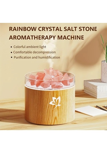 Techbloom Beyaz Rose Cicek Yedi Renkli Tuz Tas Koku Difuzoru Nemlendirici Esansiyel Yag Yok Yumusak Sis