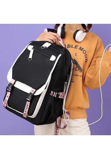 Zyzqstore Kız Çocuk Okul Sırt Çantası, Ortaokul, Usb Şarj, Siyah B Model Siyah