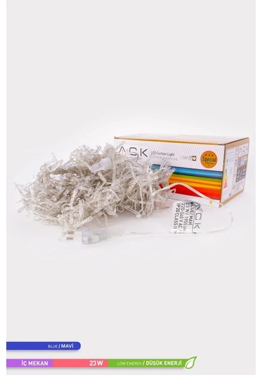 ACK LED Süsleme Işıklı Perde Mavi Işık 220V 23W 2m Mavi