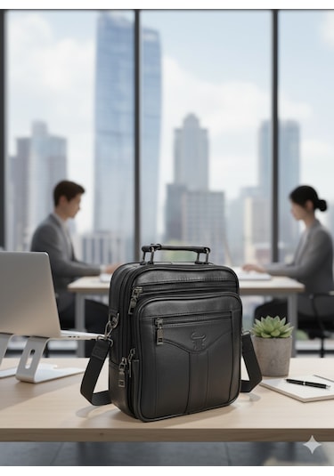 Newish Polo Hakiki Deri Postacı Kasalı El Ve Omuz Çantası-büyük Siyah