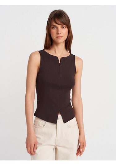 Dilvin 31764 Fermuar Detaylı Top-koyu Kahve