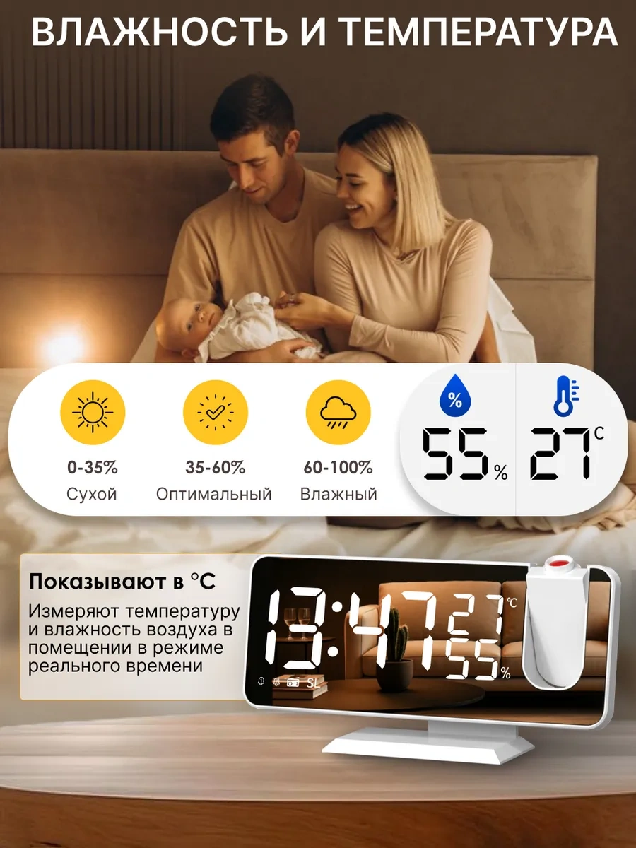 Casy Market Elektrikli Masaüstü Çalar Saat, Tavan Projeksiyon Özelliği 410034012 Beyaz