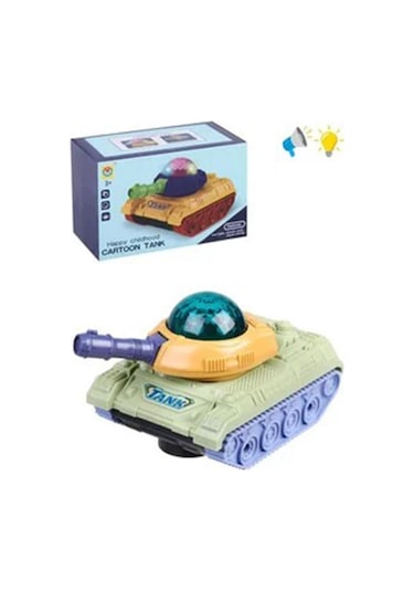 3d Işıklı Sesli Çarp Dön Sensörlü Tank Yeşil