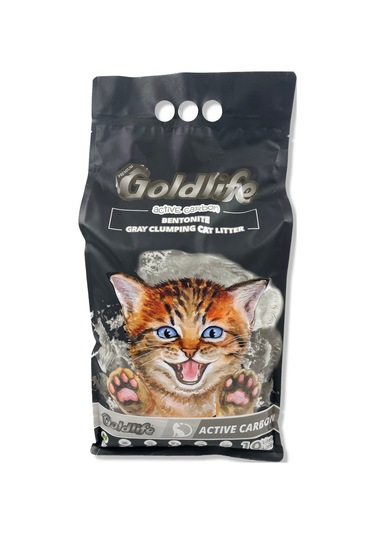 Goldlife Aktif Karbonlu Topaklaşan İnce Taneli Doğal Bentonit Kedi Kumu 10 L