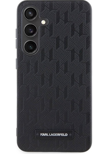 Galaxy S24 Uyumlu Kılıf Lisanslı Saffiano Monogram Metal Logo Kapak Siyah