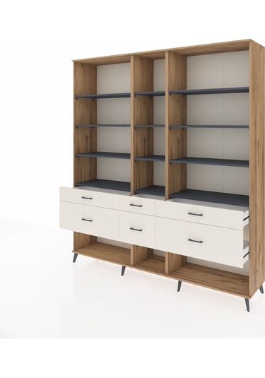 Hyperion Dolap 12 Raflı 6 Çekmeceli 220x44x243 Çam-antrasit/aytaşı Antrasıt/aytası