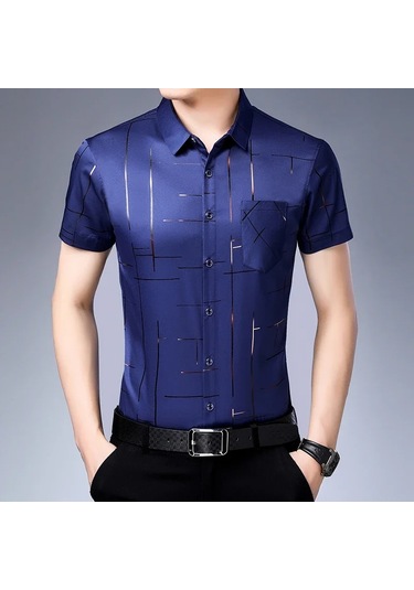 Snapbuyerkek İş Gömleği Kısa Kollu Demirsiz Kırışıklığa Dayanıklı Üstlacivert Lacivert