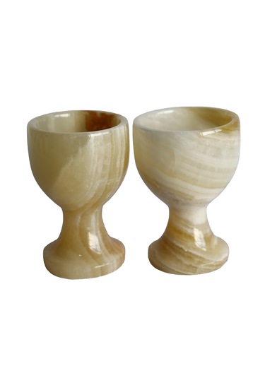 Bal Oniks Doğal Taş Yumurta Kadehi Seti El Yapımı Dekoratif 2 Li / 6 Lı Takım, Şık Ev Aksesuarı Açık Kahverengi