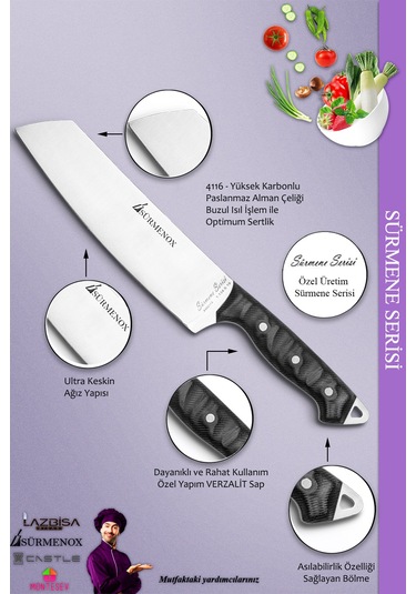 Sürmene Serisi Mutfak Şef Bıçak Seti Et Ekmek Sebze Fileto Şef Bıçağı 2 Li Set Siyah Mft-122 Siyah