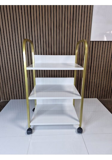Beyaz Raflı Gold Detay Etejer