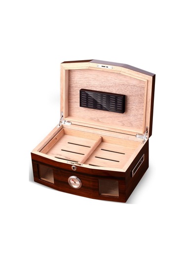 İtalyan Sediri 2 Katlı Camlı Özel Humidor Puro Kutusu Rd18