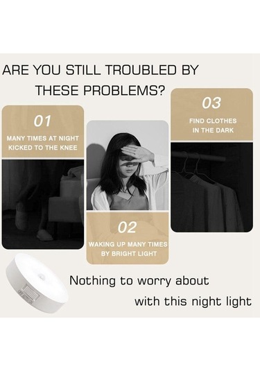 Beyaz 1 Adet Hareket Sensörü Gece Lambası Mutfak Yatak Odası Merdiven Koridor Dolap Dolap Gece Lambası Beyaz