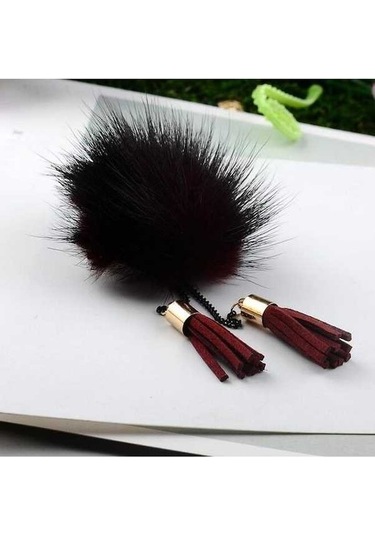 Flybuy Zincir Topu Şarap Püskül Kürk Kırmızısı Kadınlar İçin Broş Broş Ha Çok Renkli