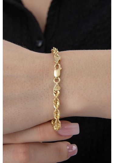 14 Ayar Altın Işıltılı Burgu Halat Zincir Bileklik 4.40 Mm Pembe Altın