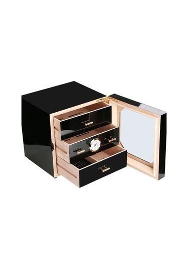 Falconetti Çekmeceli 3 Katlı Siyah Sedir Humidor Puro Kutusu Rb80