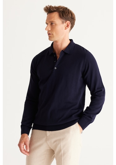 Altinyildiz Classics Erkek Lacivert Tüylenme Yapmayan Anti Pilling Kumaş Standart Fit Polo Yaka Triko 4A4923100003LACXL Lacivert