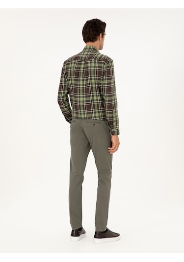 Cacharel Haki Slim Fit Pamuk Karışımlı Kanvas Pantolon Yesıl