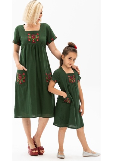 Melek Şile Bezi Çocuk Elbise Yeşil