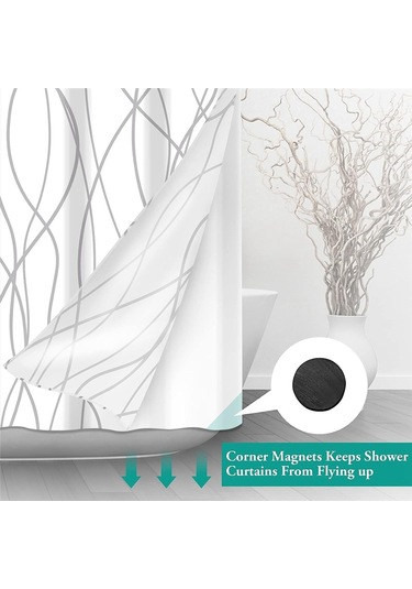 Çizgili Duş Perdesi - Ağır Kumaş, Makinede Yıkanabilir, Banyo İçin Basit Modern Gri Duş Perdeleri, 71x71 İnç Beyaz