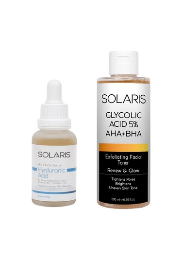 Solaris Hyaluronik Asit Nemlendirme Serum 30 ML + Gözenek Sıkılaştırıcı Aha Bha Tonik 200 ML