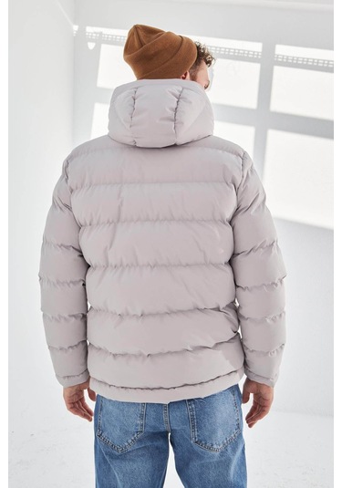 Delpino Su Ve Rüzgar Geçirmez Kapüşonlu Şişme Taş Erkek Mont 2183 Taş