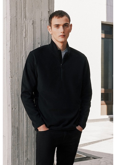 2'li Paket Standart Fit Bato Yaka Soğuk Geçirmez Sweatshirt Polar Haki - Siyah