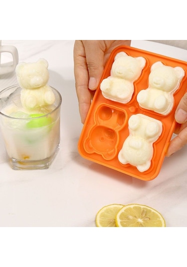 Hombey Yeşil Ayı Figürlü Buzluk Kalıbı - Evde Buz Hazırlama Aleti Çok Renkli