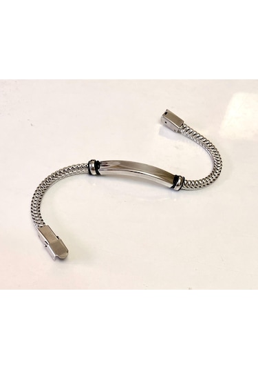 Silver Renk İnce Kordon Çelik Erkek Bileklik 22 Cm